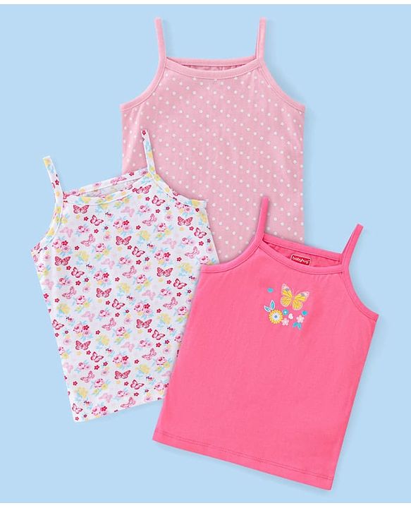 Babyhug 100% Cotton Knit Sleeveless Slips Butterfly Print Pack of 3 - Multicolor