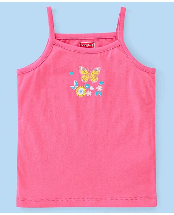 Babyhug 100% Cotton Knit Sleeveless Slips Butterfly Print Pack of 3 - Multicolor