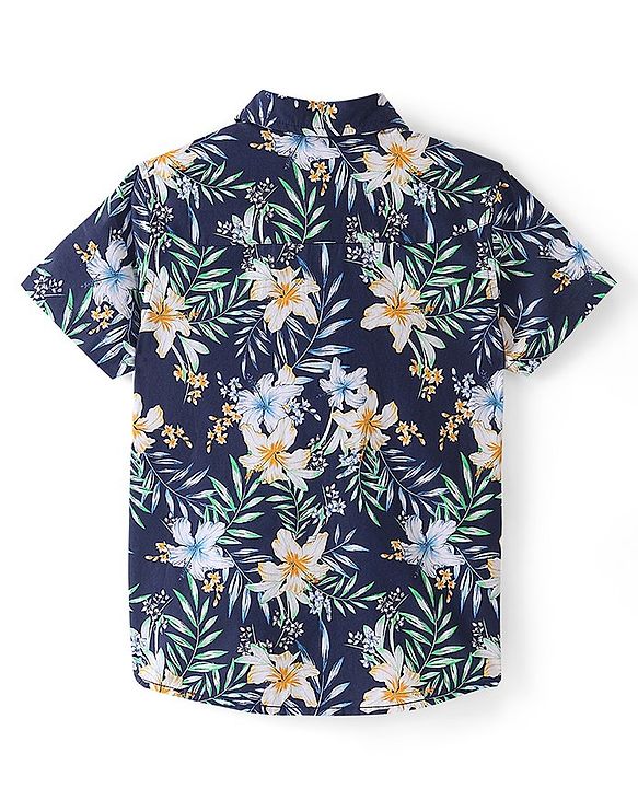 Pine Kids Cotton Half Sleeves All Over Floral Printed Shirt - Navy