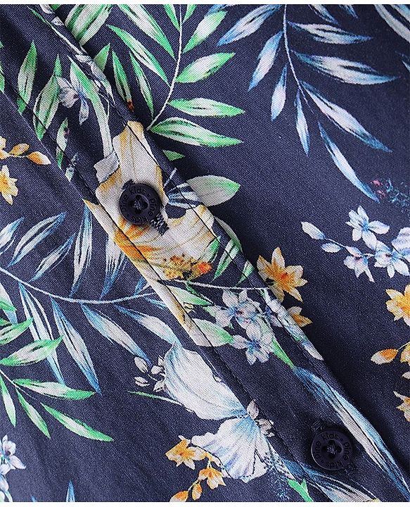 Pine Kids Cotton Half Sleeves All Over Floral Printed Shirt - Navy