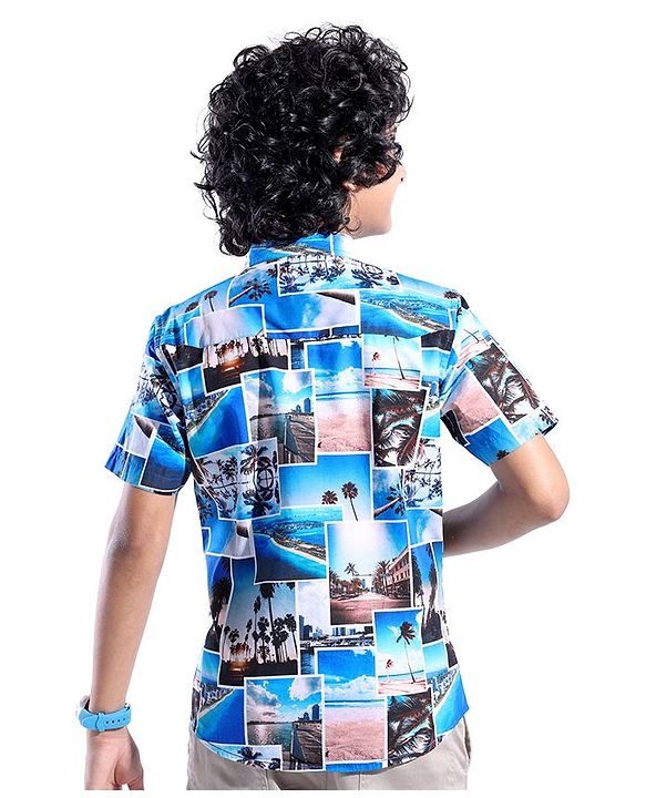 Pine Kids Cotton Woven Half Sleeves Beach Print  Shirts - Multicolour