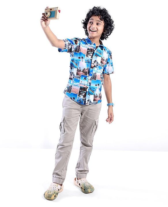 Pine Kids Cotton Woven Half Sleeves Beach Print  Shirts - Multicolour
