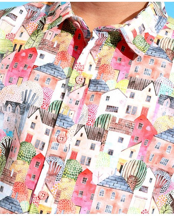 Pine Kids Cotton Woven Half Sleeves City Print Shirt- Multicolour