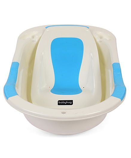 Babyhug Large Size Bath Tub With Bath Tray Animals Print - Off White Blue
