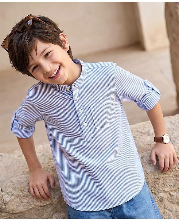 Pine Kids Cotton Full Sleeves With One Pocket Stripe Shirt - Blue