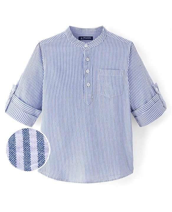 Pine Kids Cotton Full Sleeves With One Pocket Stripe Shirt - Blue