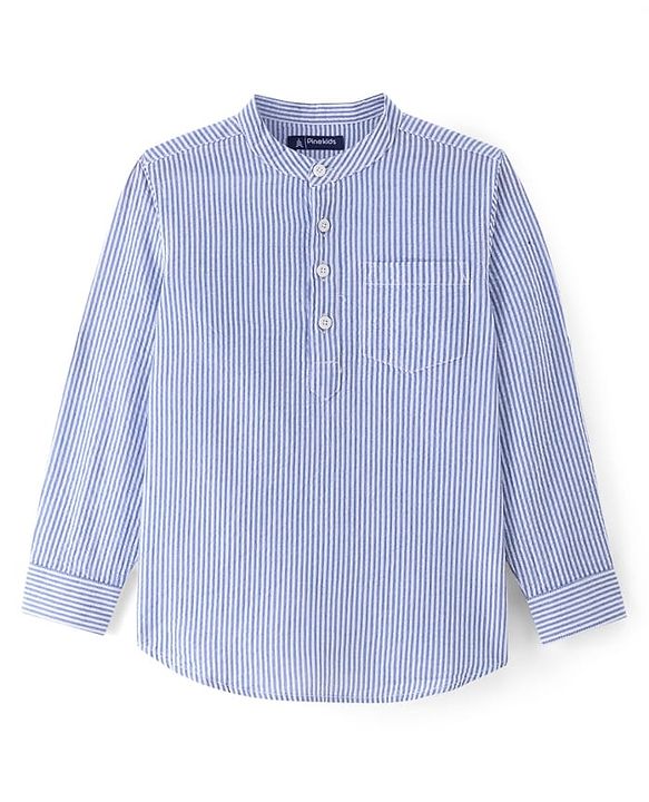 Pine Kids Cotton Full Sleeves With One Pocket Stripe Shirt - Blue