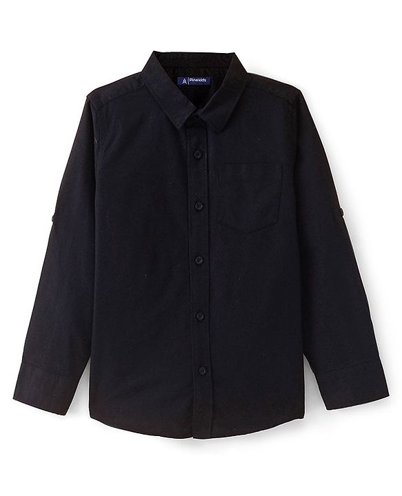 Pine Kids Cotton Woven Full Sleeves Solid Shirt with Inner T-Shirt- Black