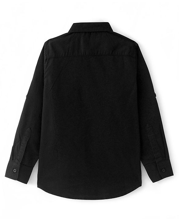 Pine Kids Cotton Woven Full Sleeves Solid Shirt with Inner T-Shirt- Black