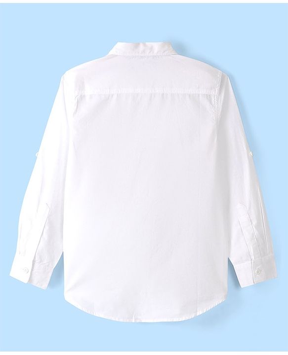 Pine Kids Cotton Roll up Full Sleeves Solid Color Shirt - White