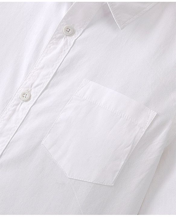 Pine Kids Cotton Roll up Full Sleeves Solid Color Shirt - White