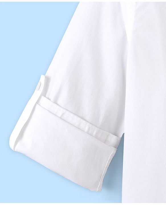 Pine Kids Cotton Roll up Full Sleeves Solid Color Shirt - White