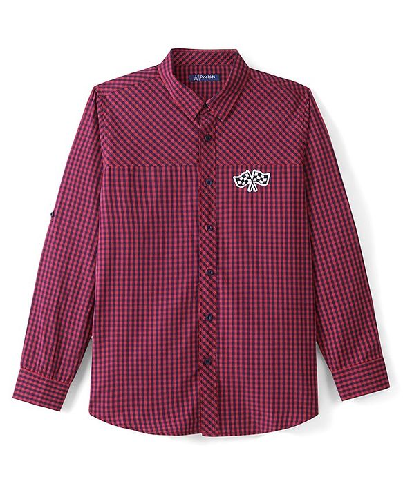 Pine Kids Cotton Woven Full Sleeves Check Shirt with Inner T-Shirt - Maroon