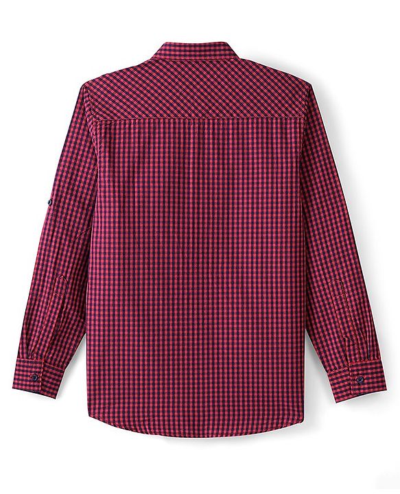 Pine Kids Cotton Woven Full Sleeves Check Shirt with Inner T-Shirt - Maroon