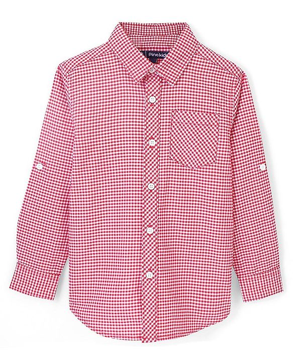 Pine Kids Cotton Woven Full Sleeves Checks Shirt with Inner Printed T-Shirt - Red