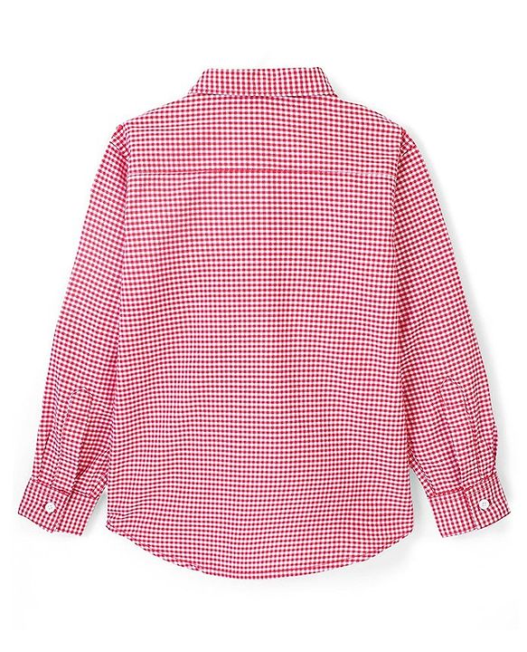 Pine Kids Cotton Woven Full Sleeves Checks Shirt with Inner Printed T-Shirt - Red