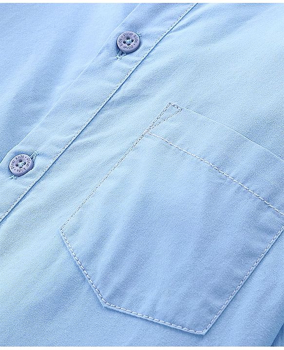 Pine Kids Cotton Roll Up Full Sleeves Mandarin Collar Half Placket Shirt- Sky Blue
