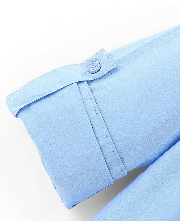 Pine Kids Cotton Roll Up Full Sleeves Mandarin Collar Half Placket Shirt- Sky Blue