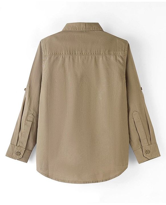 Pine Kids Cotton Woven Full Sleeves Solid Color Shirt with Printed Inner Tee - Beige
