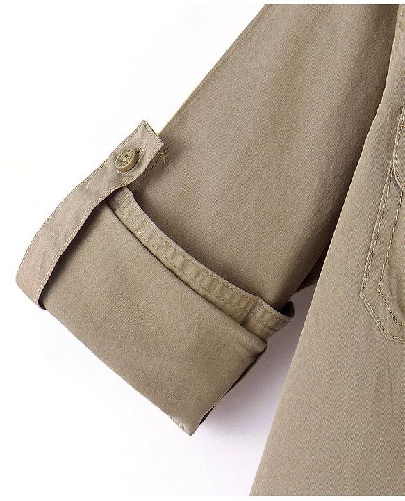 Pine Kids Cotton Woven Full Sleeves Solid Color Shirt with Printed Inner Tee - Beige