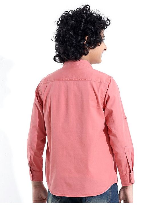 Pine Kids Cotton Woven Full Sleeves Solid Color Shirt with Printed Inner Tee - Red