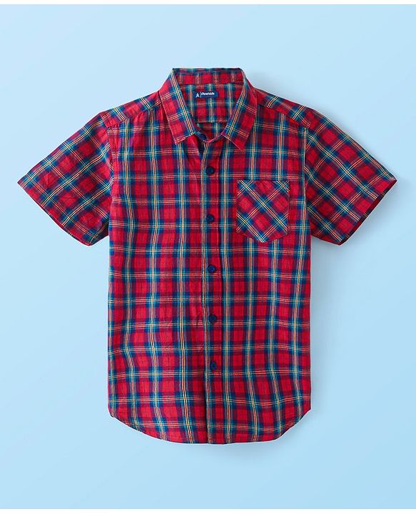 Pine Kids Cotton Woven Half Sleeves Check Shirt with Inner T-Shirt - Red