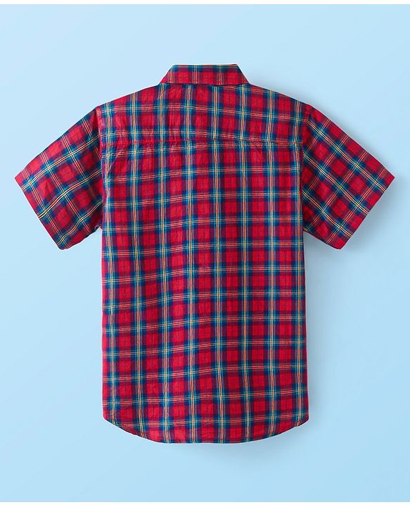 Pine Kids Cotton Woven Half Sleeves Check Shirt with Inner T-Shirt - Red