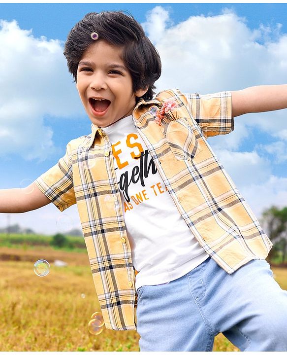 Pine Kids Cotton Woven Half Sleeves Check Shirt with Inner Tee - Multicolour