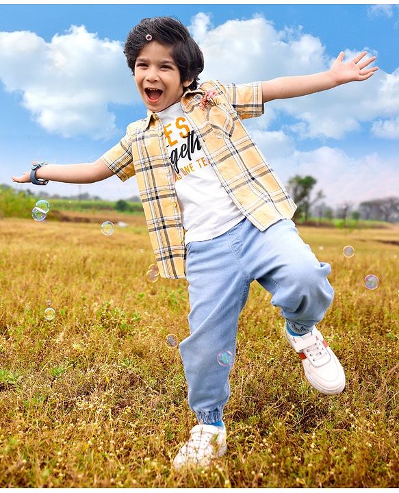 Pine Kids Cotton Woven Half Sleeves Check Shirt with Inner Tee - Multicolour