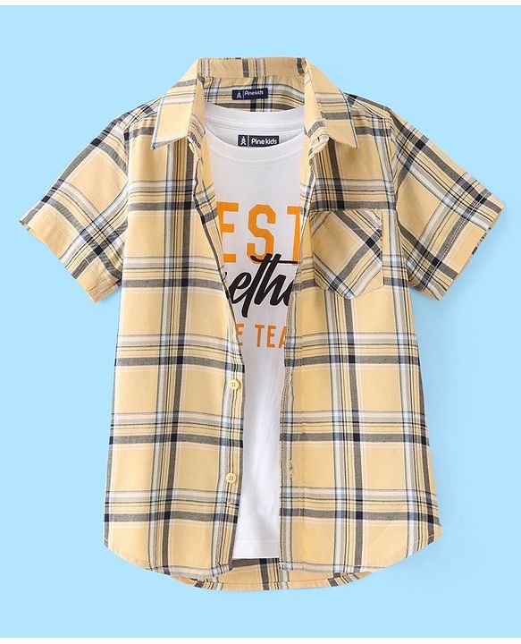 Pine Kids Cotton Woven Half Sleeves Check Shirt with Inner Tee - Multicolour