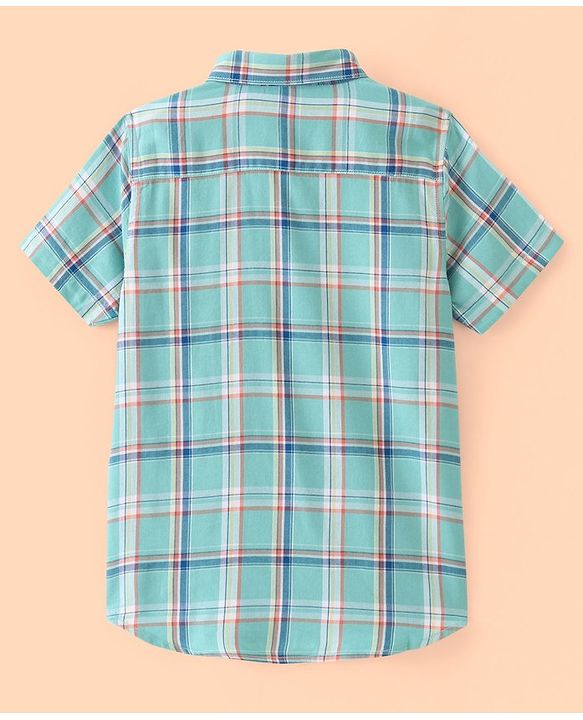 Pine Kids Cotton Woven Half Sleeves Check Shirt with Inner Tee - Green