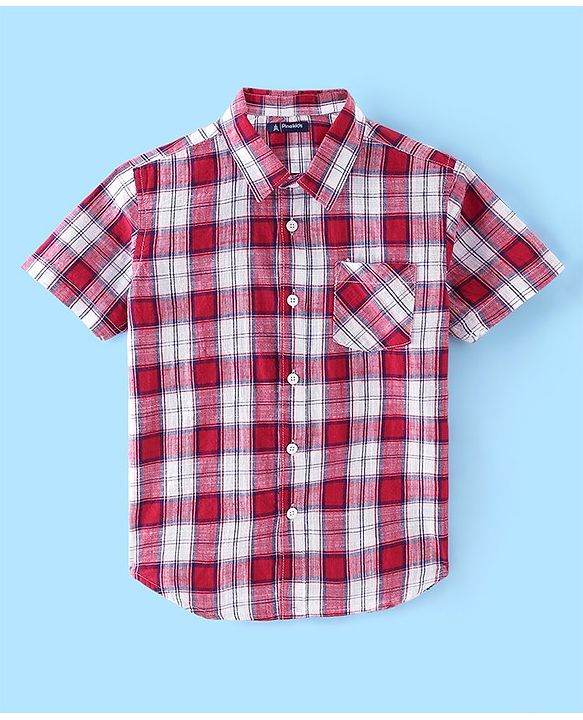 Pine Kids Cotton Woven Half Sleeves Check Shirt with Inner T-Shirt - Red & White