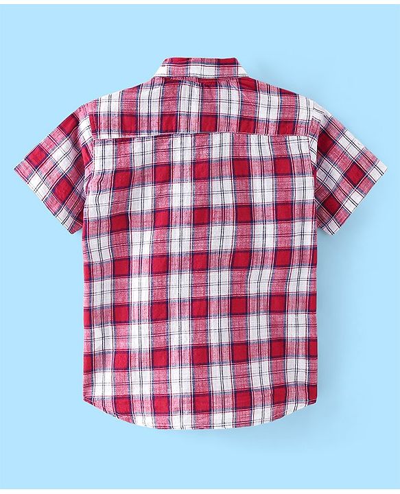 Pine Kids Cotton Woven Half Sleeves Check Shirt with Inner T-Shirt - Red & White