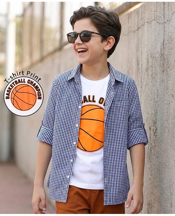 Pine Kids Cotton Woven Full Sleeves Check Shirt with Inner T-Shirt - Blue