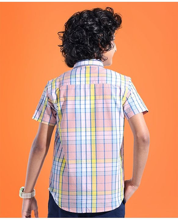 Pine Kids Cotton Woven Half Sleeves Checks Shirt with Inner T-Shirt -Multicolour