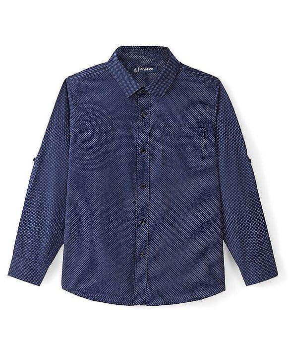Pine Kids Cotton Woven Full Sleeves Polka Dots Printed Party Shirt with Bow Tie - Blue
