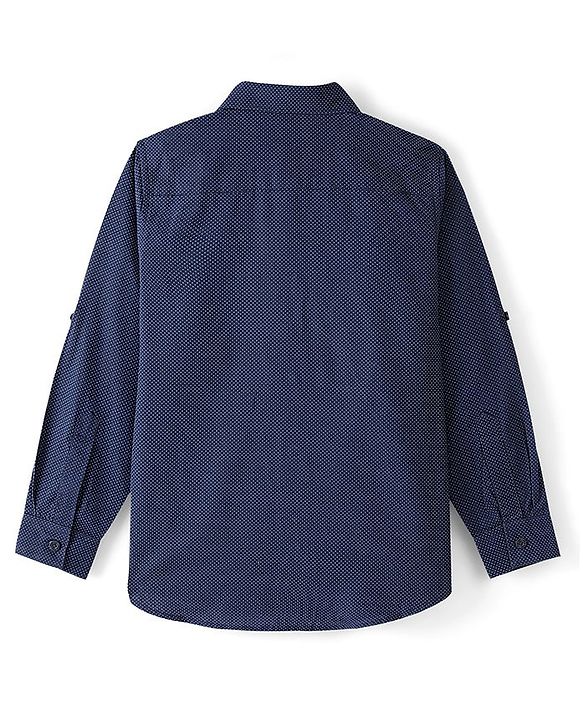 Pine Kids Cotton Woven Full Sleeves Polka Dots Printed Party Shirt with Bow Tie - Blue