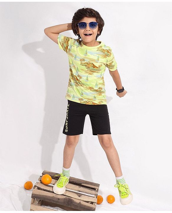 Pine Kids Cotton Knit Half Sleeves Scenery Printed T-Shirt - Tender Yellow