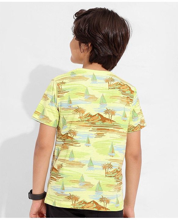 Pine Kids Cotton Knit Half Sleeves Scenery Printed T-Shirt - Tender Yellow