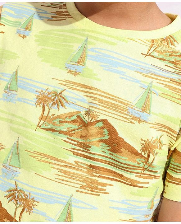 Pine Kids Cotton Knit Half Sleeves Scenery Printed T-Shirt - Tender Yellow