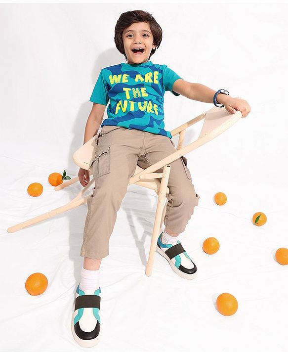 Pine Kids 100% Cotton Knit Half Sleeves T-Shirts Text Print- Blue