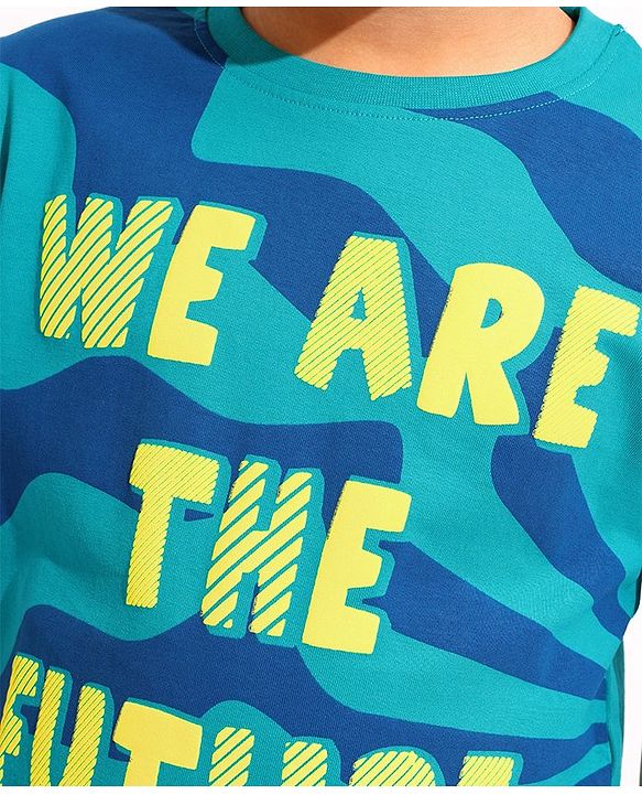 Pine Kids 100% Cotton Knit Half Sleeves T-Shirts Text Print- Blue