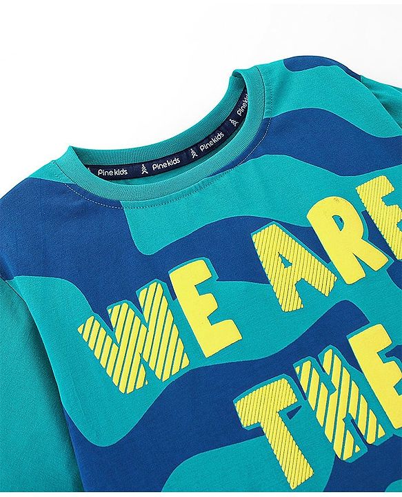 Pine Kids 100% Cotton Knit Half Sleeves T-Shirts Text Print- Blue