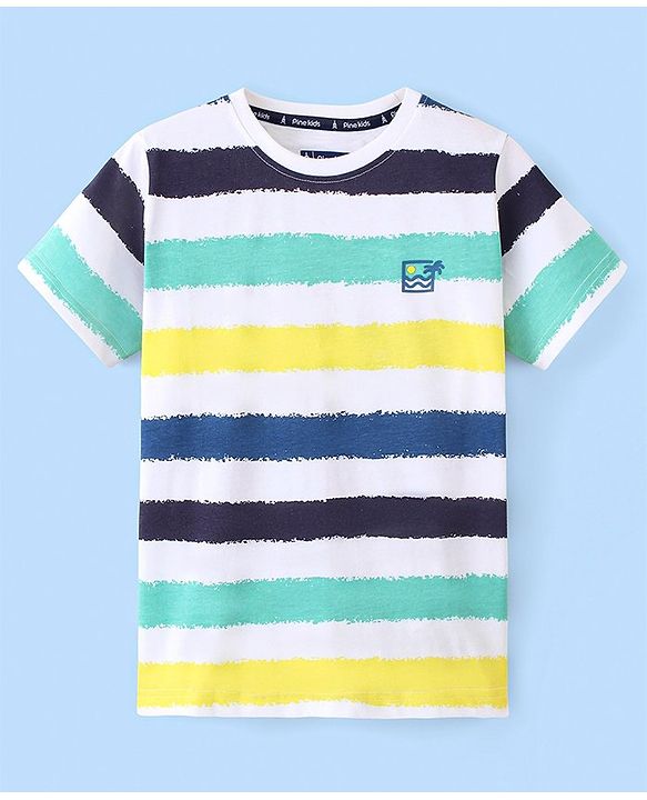 Pine Kids Cotton Knit Half Sleeves Striped T-Shirt - Multicolour