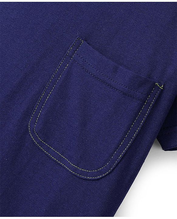 Pine Kids Cotton Knit Half Sleeves T-Shirt with Stripes Design - Blue Depths
