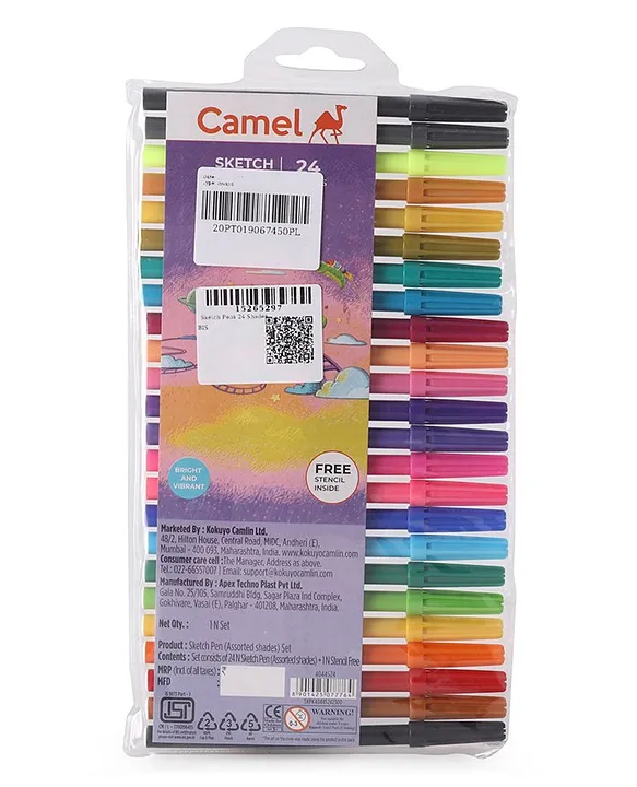 Sketch Pens 24 Shades Camlin Multi color Stencil Color Shades Bright
