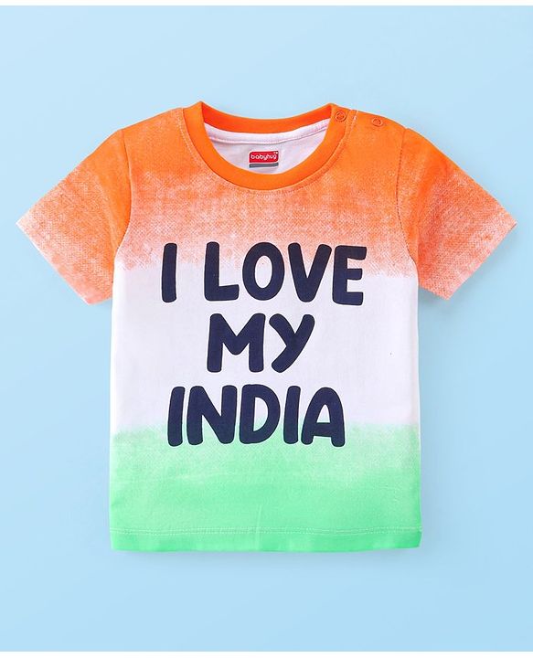 Babyhug 100% Cotton Knit Half Sleeves T-Shirt with Tie and Dye I Love My India Graphics - Blue Orange  & Green