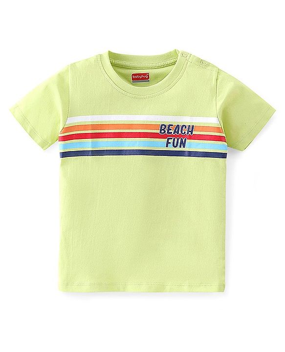 Babyhug 100% Cotton Knit Half Sleeves T-Shirt Stripes & Surf Board Graphics Print Pack Of 7 - Multicolor