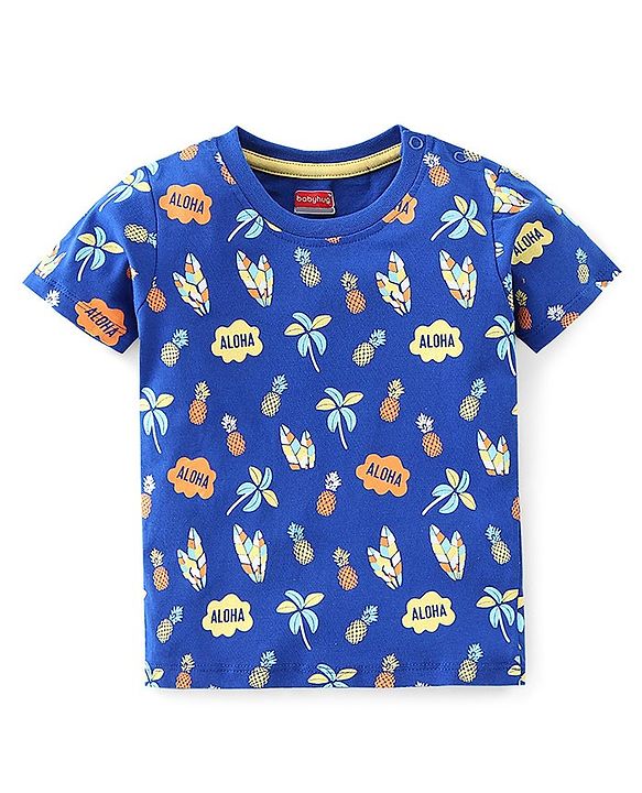 Babyhug 100% Cotton Knit Half Sleeves T-Shirt Stripes & Surf Board Graphics Print Pack Of 7 - Multicolor