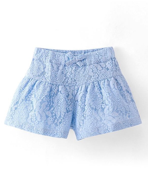 Babyhug Woven Lace Designed Shorts with Lining - Blue